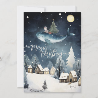 Magic Christmas: Whale Flying Holiday Card