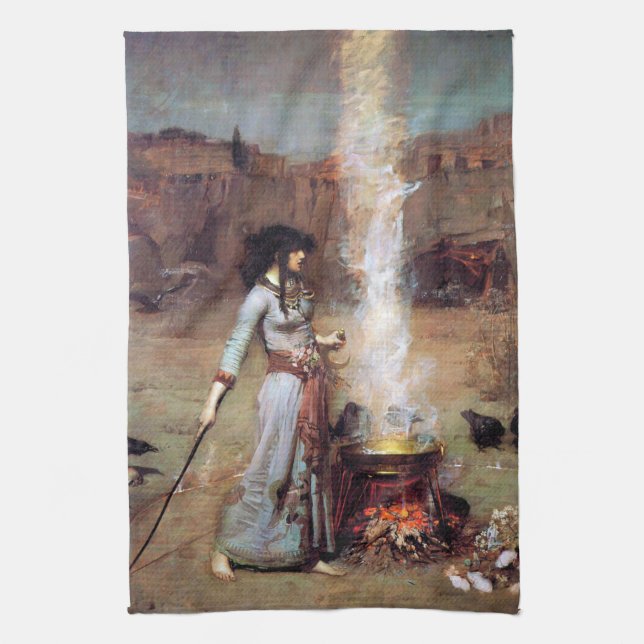 Magic Circle, John William Waterhouse Tea Towel (Vertical)