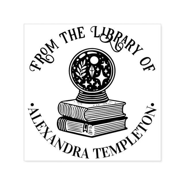 Magic Crystal Ball on Books Library Name Self-inking Stamp (Design)