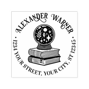 Magic Crystal Ball on Books Name Return Address Self-inking Stamp