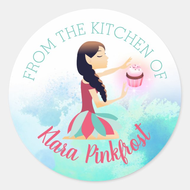 Magic cupcake baking fairy from the kitchen of classic round sticker (Front)
