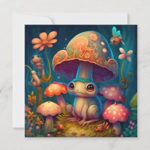 Magic cute frog mushroom thank you card