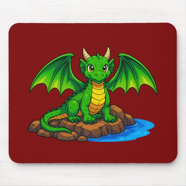 Magic dragon sitting on the rocks mouse pad (Front)