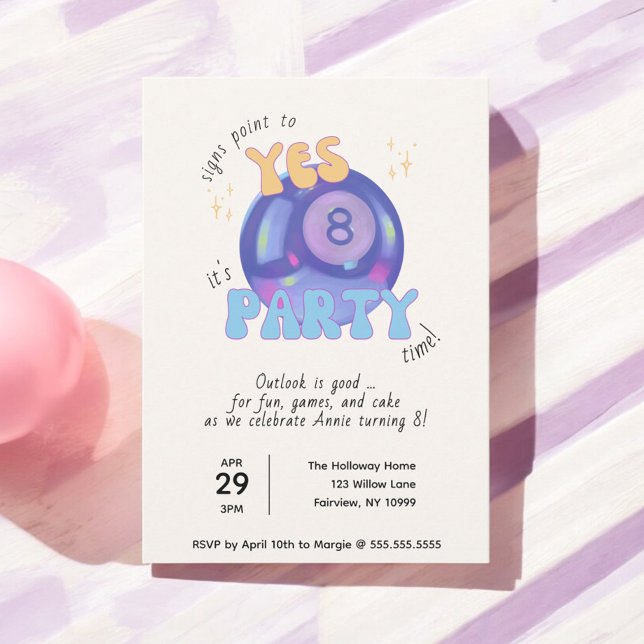 Magic Eight Ball Party Time Birthday Party Invitation (Creator Uploaded)