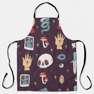 Magic elements: skull, tarot seamless apron