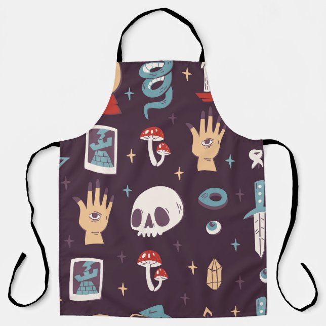 Magic elements: skull, tarot seamless apron (Front)