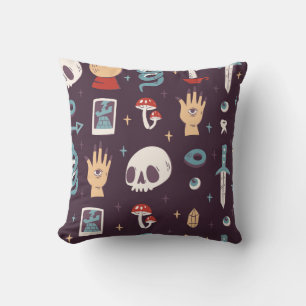 Magic elements: skull, tarot seamless cushion