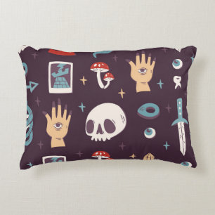 Magic elements: skull, tarot seamless decorative cushion