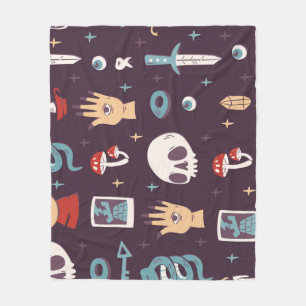Magic elements: skull, tarot seamless fleece blanket