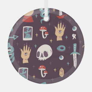 Magic elements: skull, tarot seamless glass tree decoration