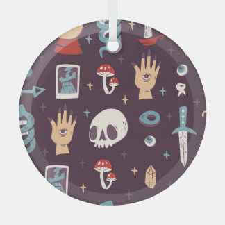 Magic elements: skull, tarot seamless glass tree decoration