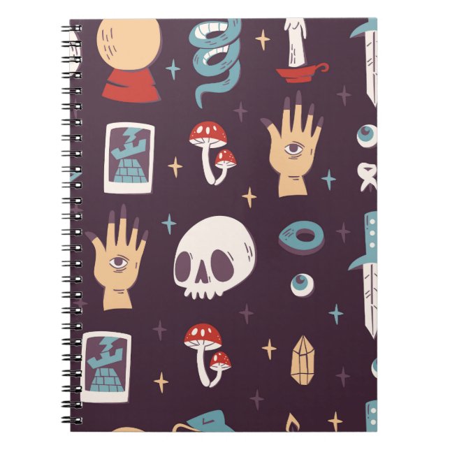 Magic elements: skull, tarot seamless notebook (Front)