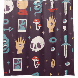 Magic elements: skull, tarot seamless shower curtain