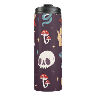 Magic elements: skull, tarot seamless thermal tumbler