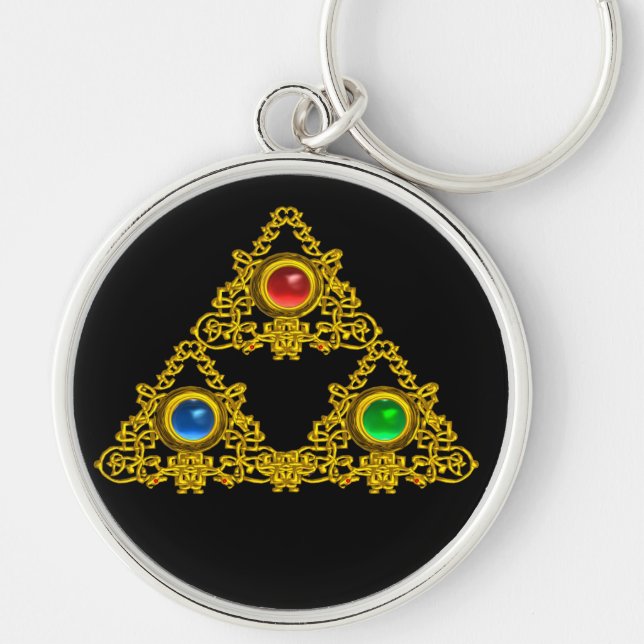 MAGIC ELFIC TALISMAN,BLACK GOLD TRIANGLE,GEMSTONES KEY RING (Front)