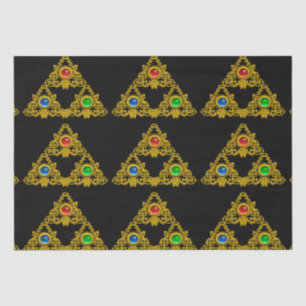 MAGIC ELFIC TALISMAN,BLACK GOLD TRIANGLE,GEMSTONES TISSUE PAPER