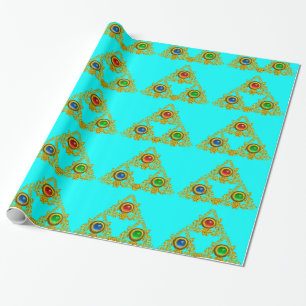 MAGIC ELFIC TALISMAN,BLUE GOLD TRIANGLE,GEMSTONES WRAPPING PAPER