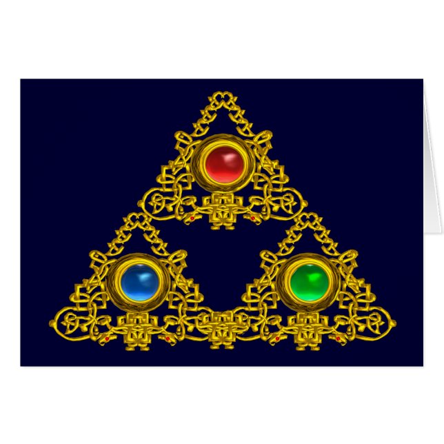 MAGIC ELFIC TALISMAN /GOLD TRIANGLE WITH GEMSTONES (Front Horizontal)