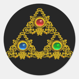 MAGIC ELFIC TALISMAN /GOLD TRIANGLE WITH GEMSTONES CLASSIC ROUND STICKER