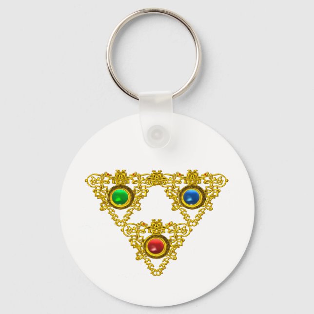 MAGIC ELFIC TALISMAN /GOLD TRIANGLE WITH GEMSTONES KEY RING (Front)