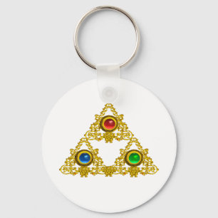 MAGIC ELFIC TALISMAN /GOLD TRIANGLE WITH GEMSTONES KEY RING