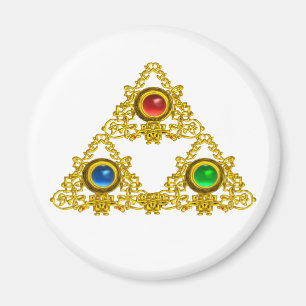 MAGIC ELFIC TALISMAN /GOLD TRIANGLE WITH GEMSTONES MAGNET