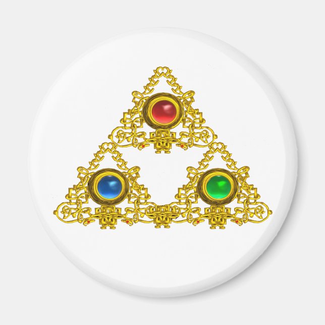 MAGIC ELFIC TALISMAN /GOLD TRIANGLE WITH GEMSTONES MAGNET (Front)