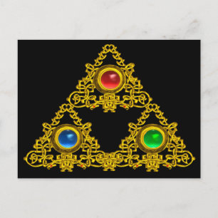 MAGIC ELFIC TALISMAN /GOLD TRIANGLE WITH GEMSTONES POSTCARD