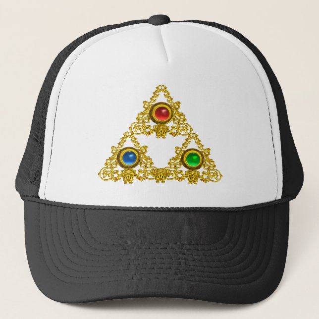MAGIC ELFIC TALISMAN /GOLD TRIANGLE WITH GEMSTONES TRUCKER HAT (Front)