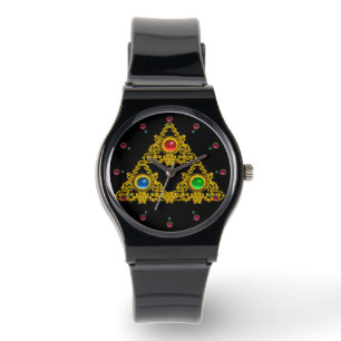 MAGIC ELFIC TALISMAN /GOLD TRIANGLE WITH GEMSTONES WATCH