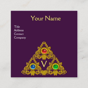 MAGIC ELFIC TALISMAN MONOGRAM, Gold Purple Fantasy Square Business Card