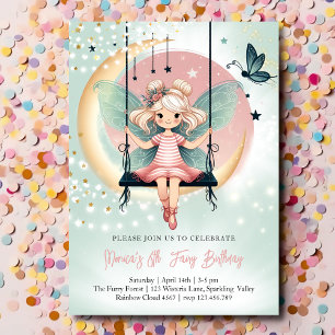 Magic enchanted Fairy on the swing kids birthday Invitation