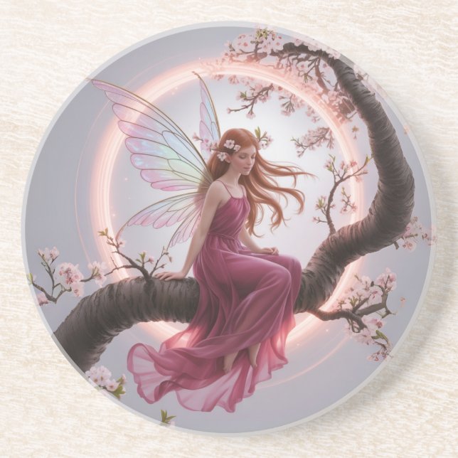 Magic Fairy Among Cherry Flowers - Illustration d Coaster (Front)