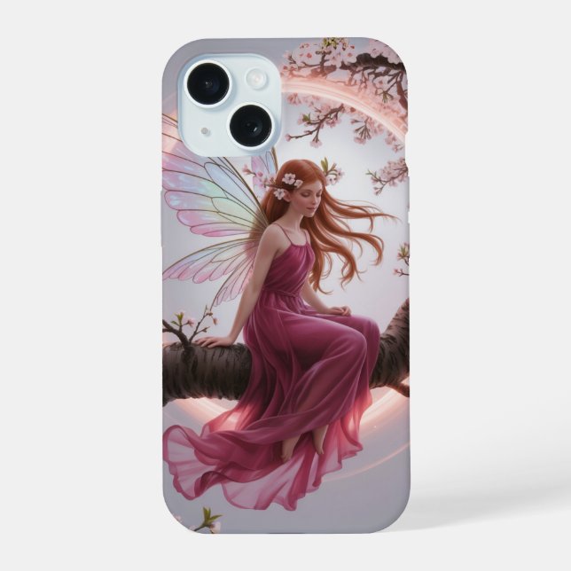 Magic Fairy Among Cherry Flowers - Illustration d iPhone 15 Case (Back)