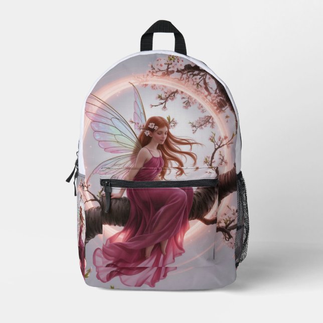 Magic Fairy Among Cherry Flowers - Illustration d Printed Backpack (Front)
