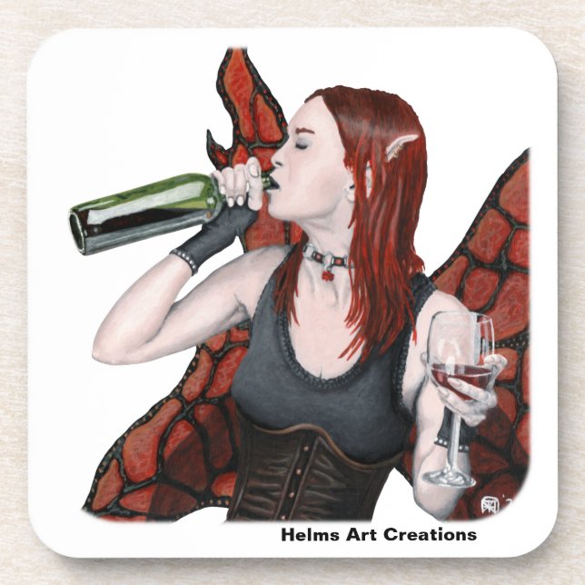 Magic Fairy Wine Bottle Fantasy Plastic Coasters (Front)