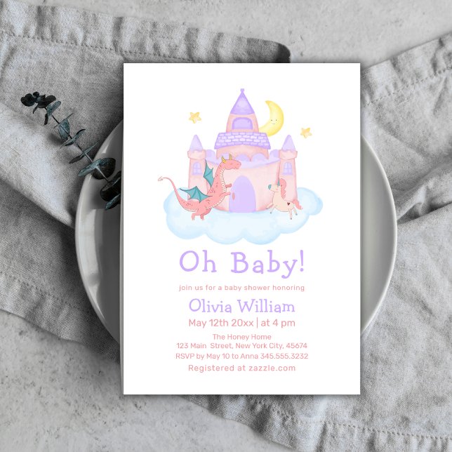 Magic Fairytale Dragon Unicorn Baby Shower   Invitation (Magic Fairytale Dragon Unicorn Baby Shower Invitation)