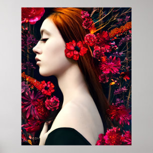 Magic fantasy beautiful face flowers poster