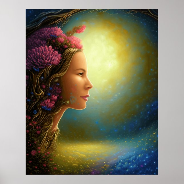Magic fantasy face sun fantastic landscape poster (Front)