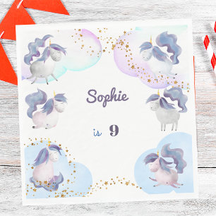 Magic fantasy unicorns kids birthday napkin