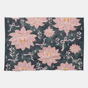 Magic florals with glitter design tea towel
