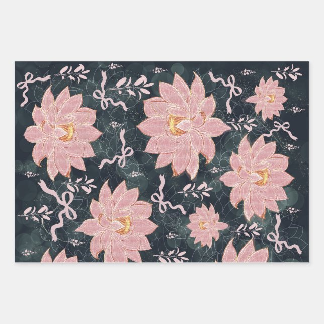 Magic florals with glitter design  wrapping paper sheet (Front)