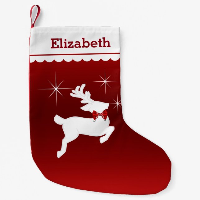 Magic Flying Reindeer Personalised (red) Small Christmas Stocking (Front)