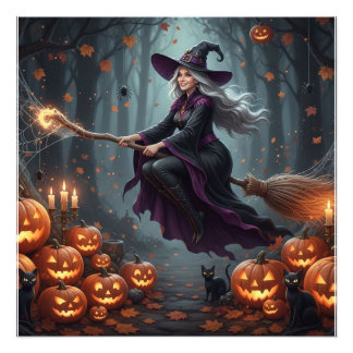 Magic flying witch photo print