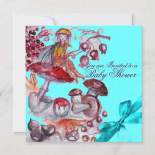 MAGIC FOLLET,MUSHROOMS BLUE RIBBON BABY BOY SHOWER INVITATION