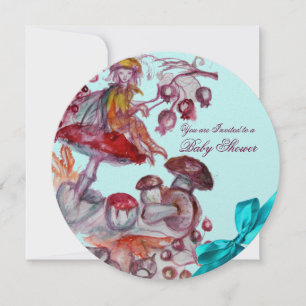 MAGIC FOLLET,MUSHROOMS BLUE RIBBON BABY BOY SHOWER INVITATION