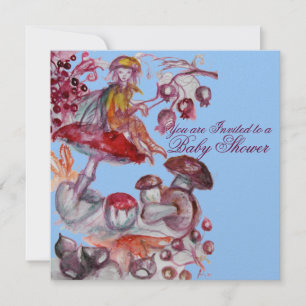 MAGIC FOLLET OF MUSHROOMS BLUE BABY BOY SHOWER INVITATION
