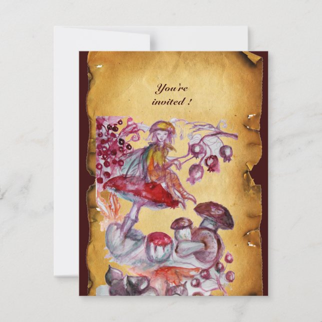 MAGIC FOLLET OF MUSHROOMS parchment Invitation (Front)