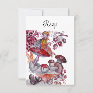 MAGIC FOLLET OF MUSHROOMS Red White Fantasy RSVP Invitation