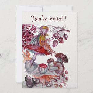 MAGIC FOLLET OF MUSHROOMS Red White Floral Fantasy Invitation